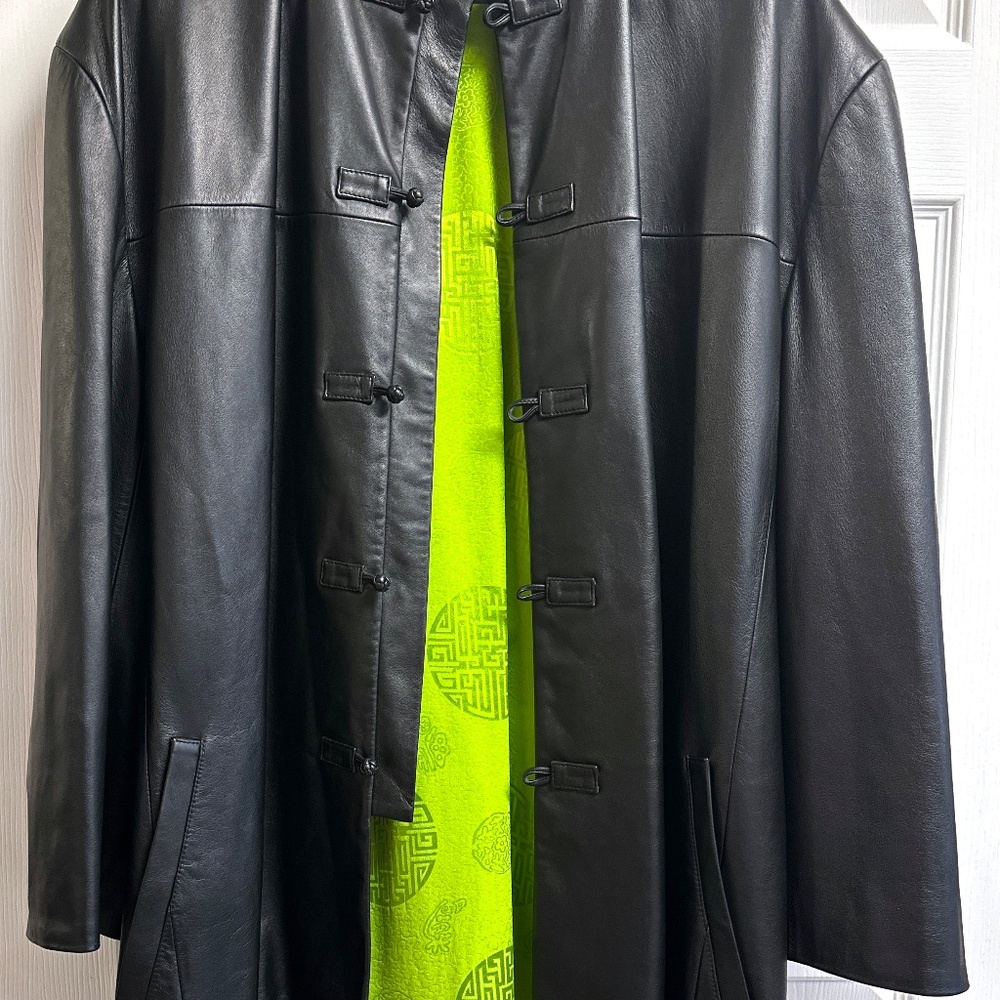Vintage SHANGHAI TANG Men's/Unisex US 46 Black Leather Jacket Coat EXCELLENT